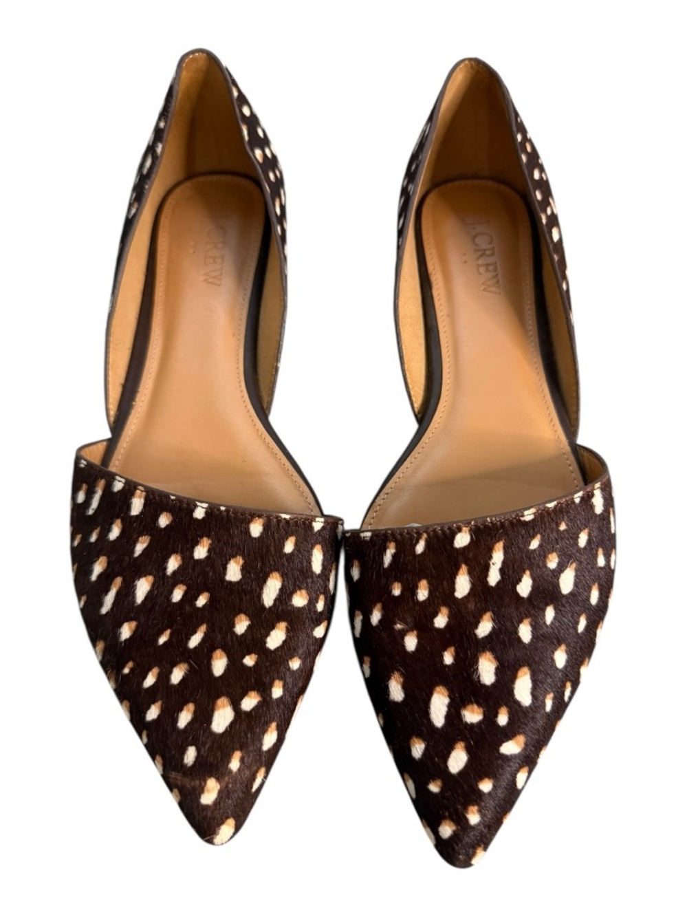 J.Crew Calf Hair D’Orsay Flats Brown Spotted Animal Print Pointed Toe Size 7.5 - Picture 2 of 11